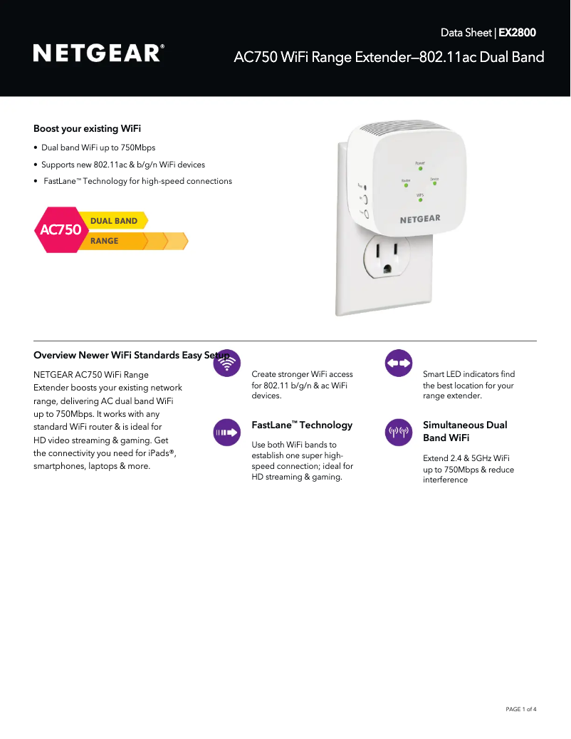 Page 1 de la notice Fiche technique Netgear EX2800