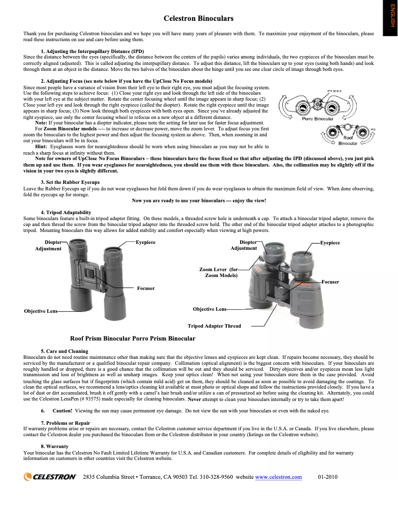 Page n°1 - Manuel utilisateur Celestron UpClose 10-30x50