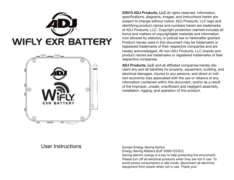 Page n°1 - Manuel utilisateur Adj WiFLY EXR Battery