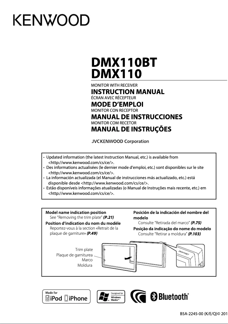 Page 1 de la notice Manuel utilisateur Kenwood DMX110BT