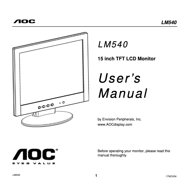 Page n°1 - Manuel utilisateur AOC LM540