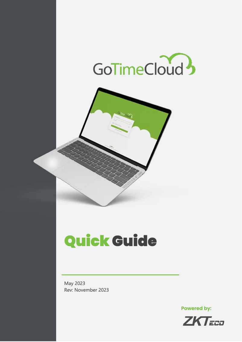 Page 1 de la notice Guide de démarrage rapide ZKTeco GoTime Cloud