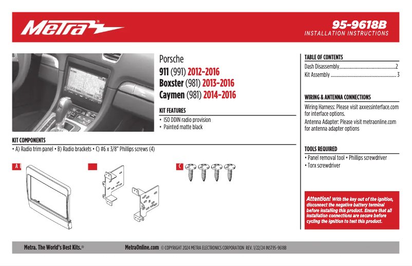 Page n°1 - Manuel utilisateur Metra 95-9618B