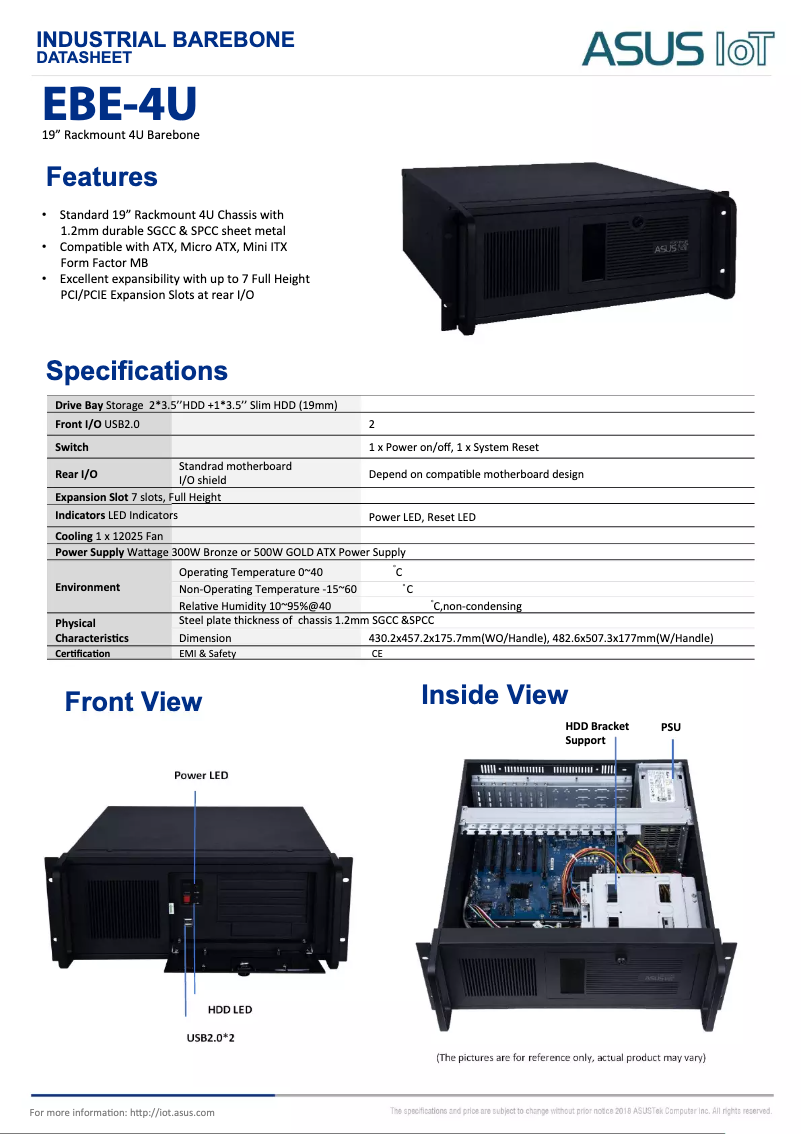 Page 1 de la notice Fiche technique Asus EBE-4U