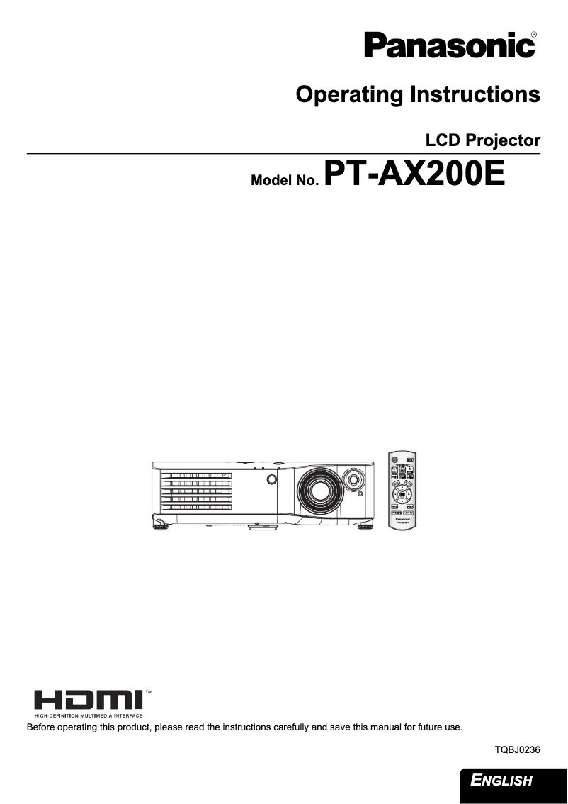 Page 1 de la notice Manuel utilisateur Panasonic PT-AX200E