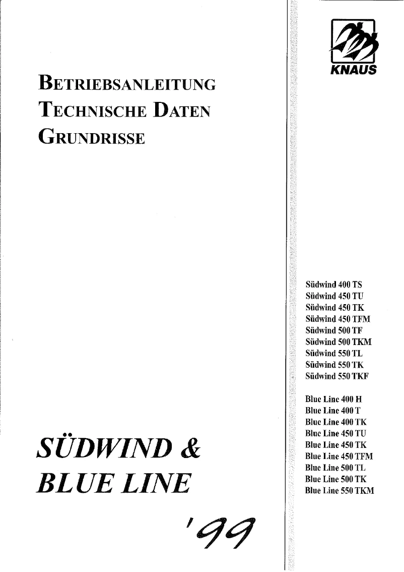 Page n°1 - Manuel utilisateur Knaus Sudwind 550 TK (1999)