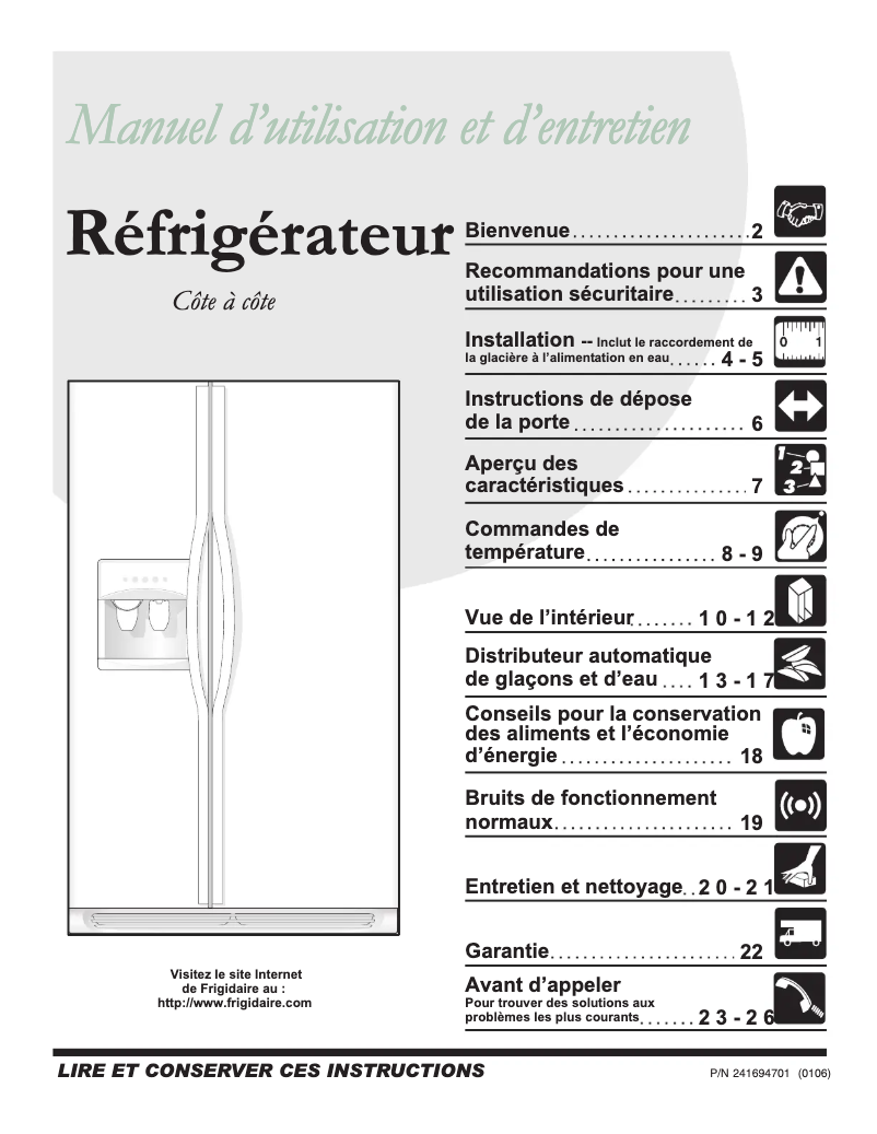 Page n°1 - Manuel utilisateur Frigidaire GHSC39ETES