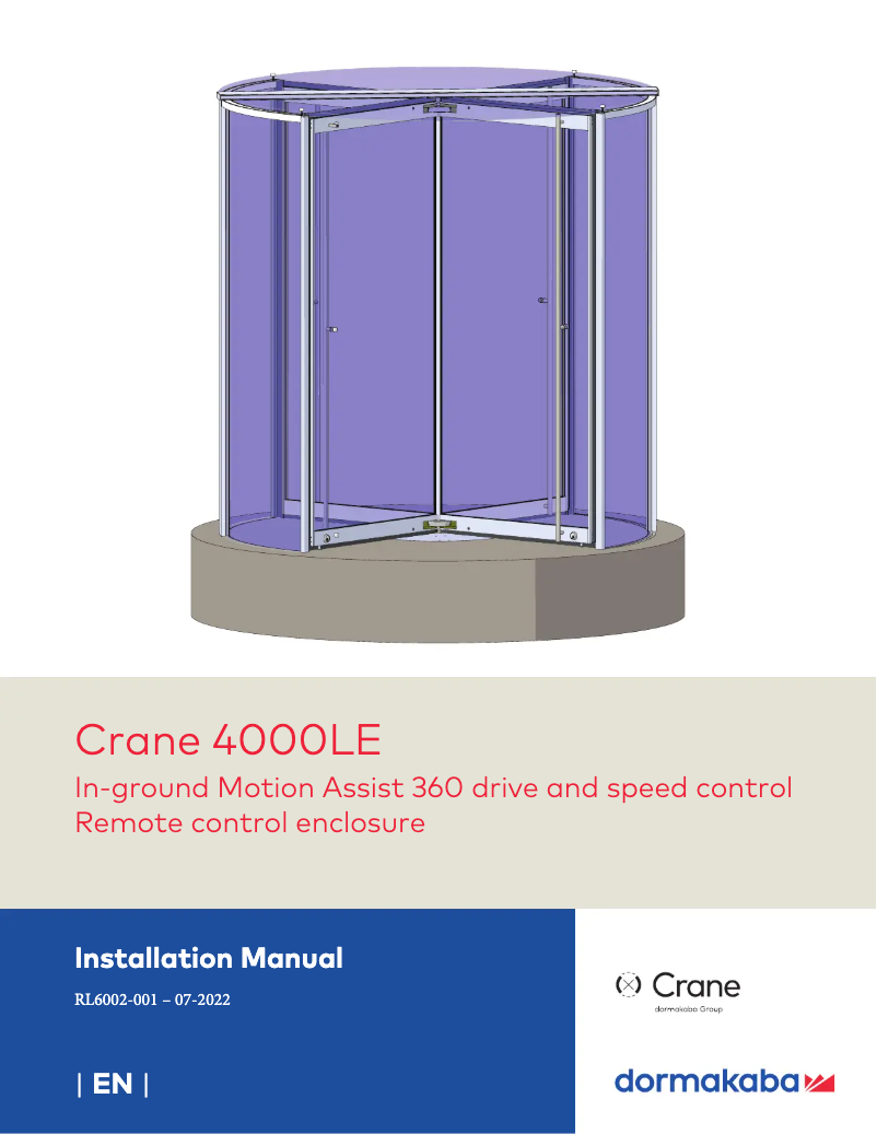 Page 1 de la notice Manuel utilisateur Dormakaba Crane 4000LE