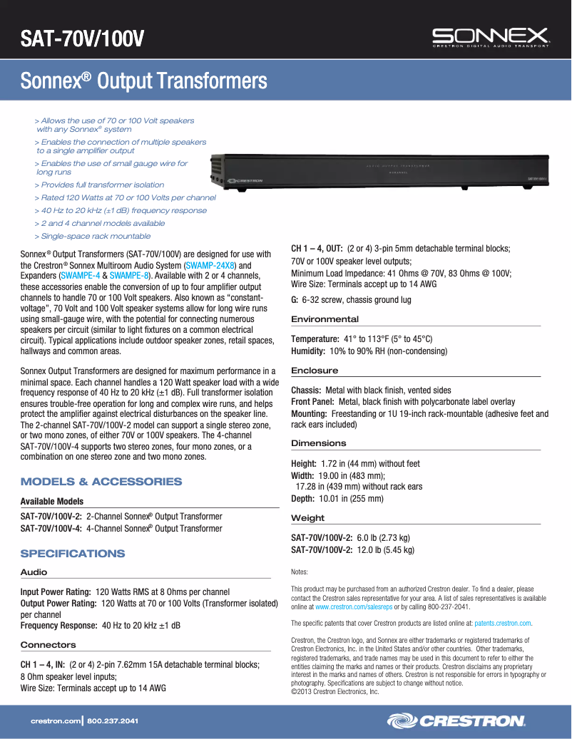 Page 1 de la notice Manuel utilisateur Crestron SAT-70V