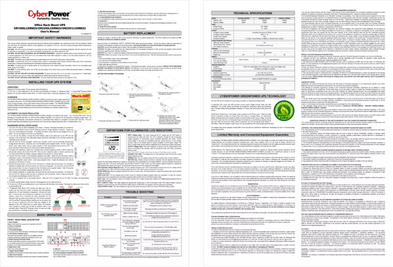 Page n°1 - Manuel utilisateur CyberPower OR1500LCDRM2
