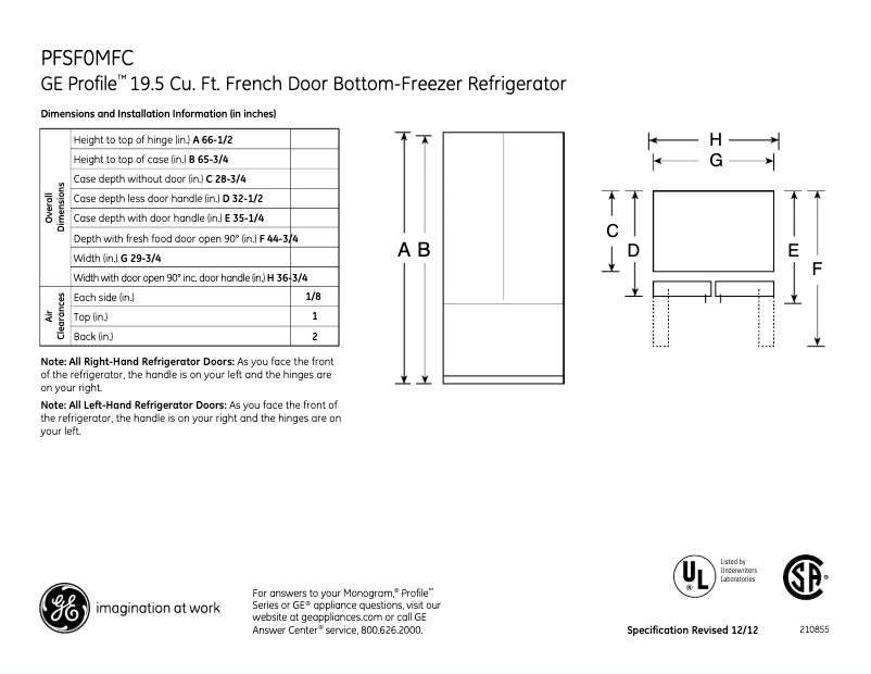 Page n°1 - Fiche technique GE Profile PFSF0MFCBB