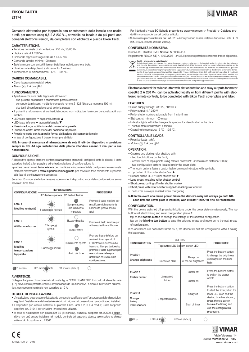 Page n°1 - Instructions / montage Vimar 21174