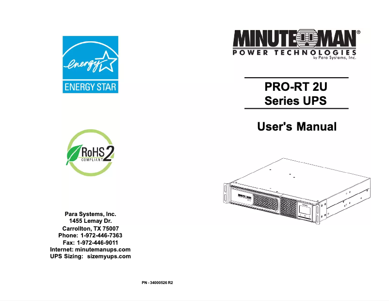 Page 1 de la notice Manuel utilisateur Minuteman PRO2000RT2U