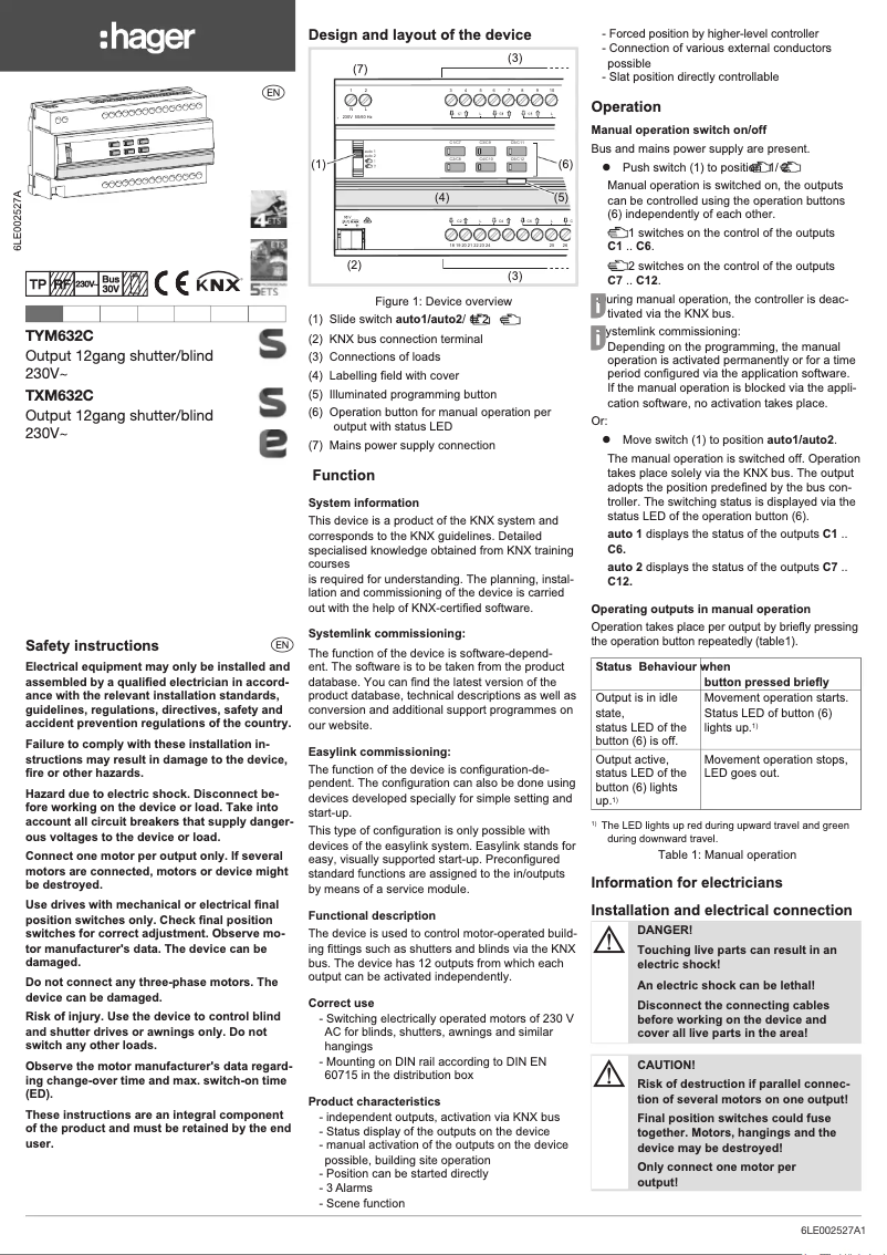 Page n°1 - Manuel utilisateur Hager TYM632C