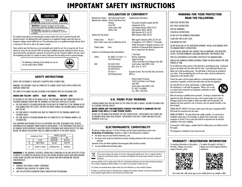 Page n°1 - Instructions de sécurité DBX CT3