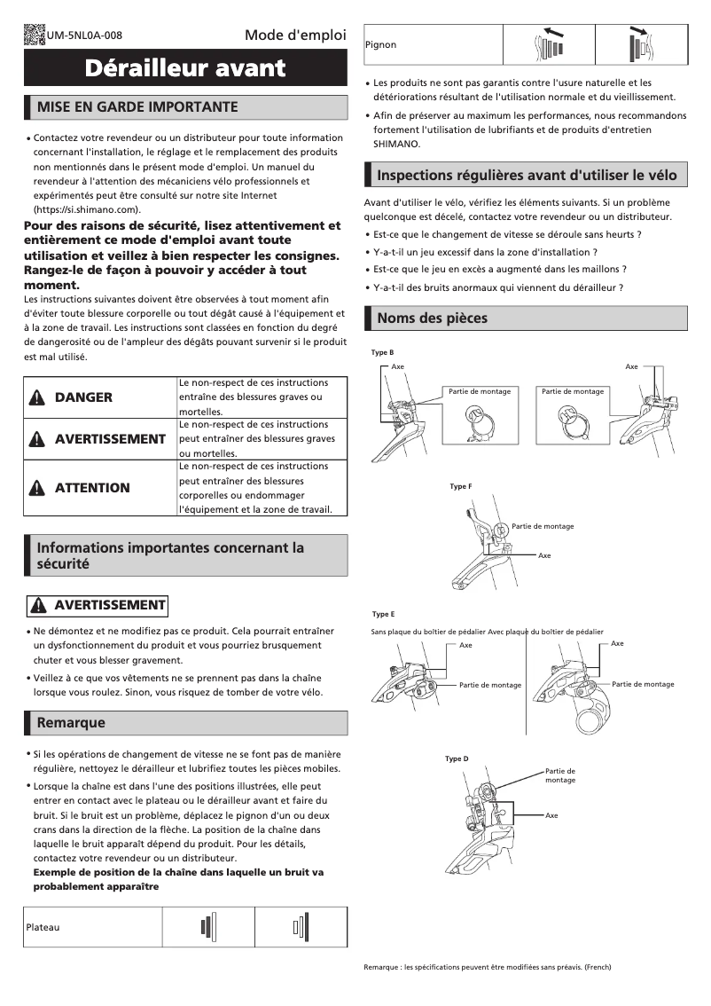 Page n°1 - Manuel utilisateur Shimano FD-2400-F