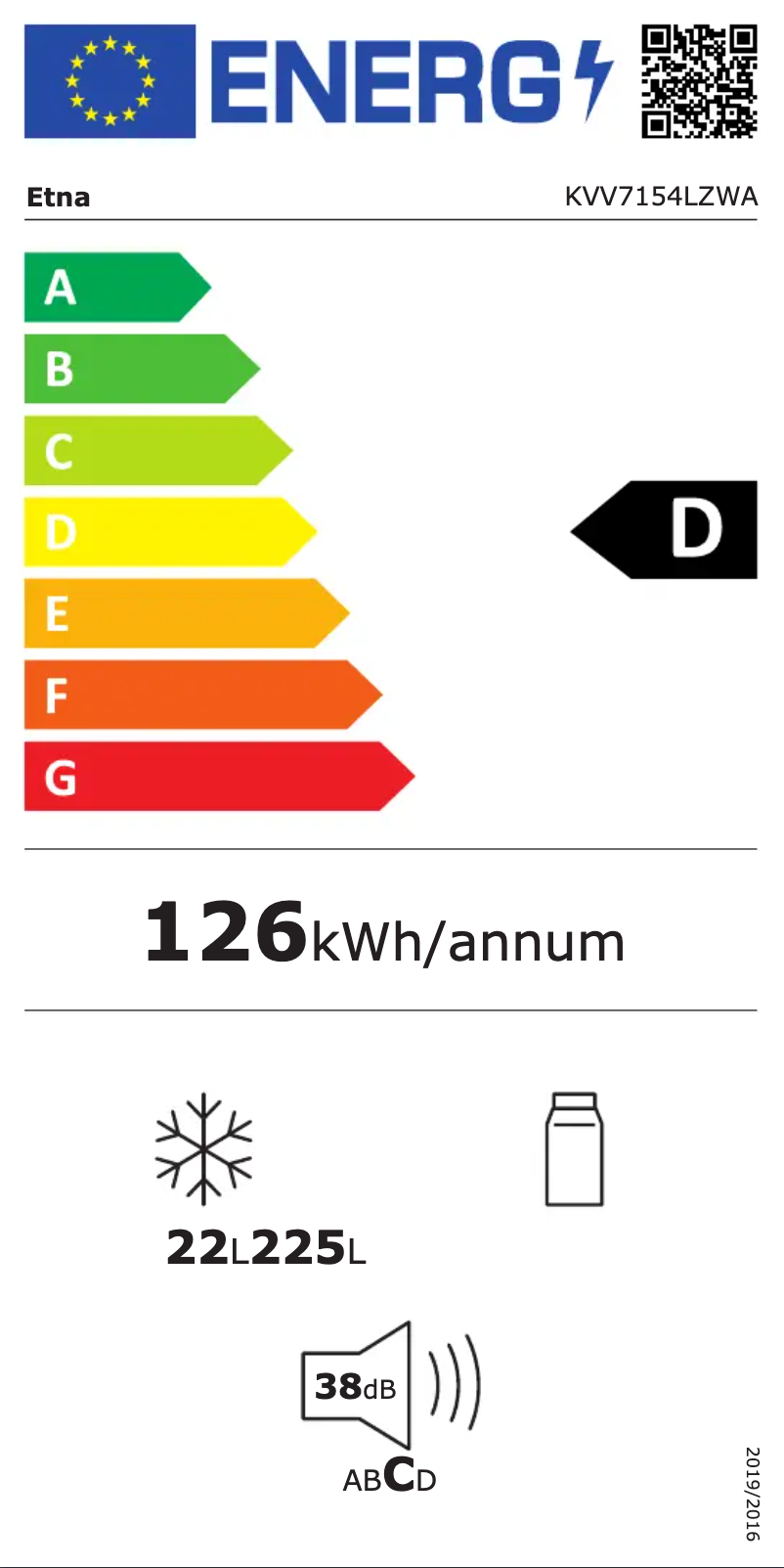 Page 1 de la notice Label énergétique Etna KVV7154LZWA