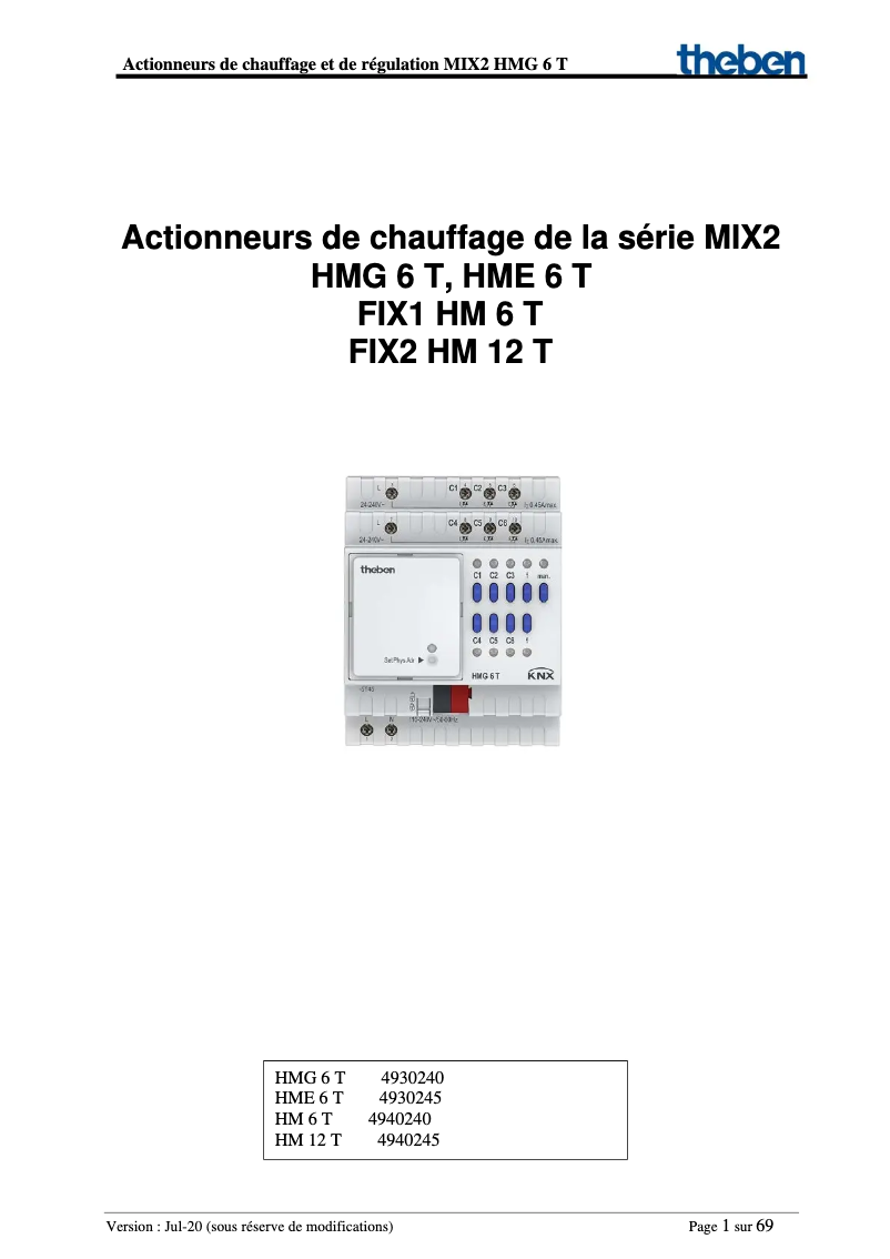 Page n°1 - Manuel utilisateur Theben HME 6 T KNX