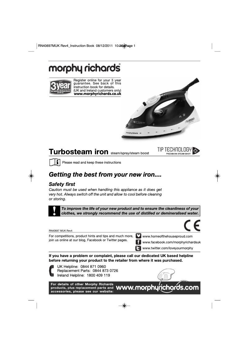 Page 1 de la notice Manuel utilisateur Morphy Richards Turbo Steam 40699