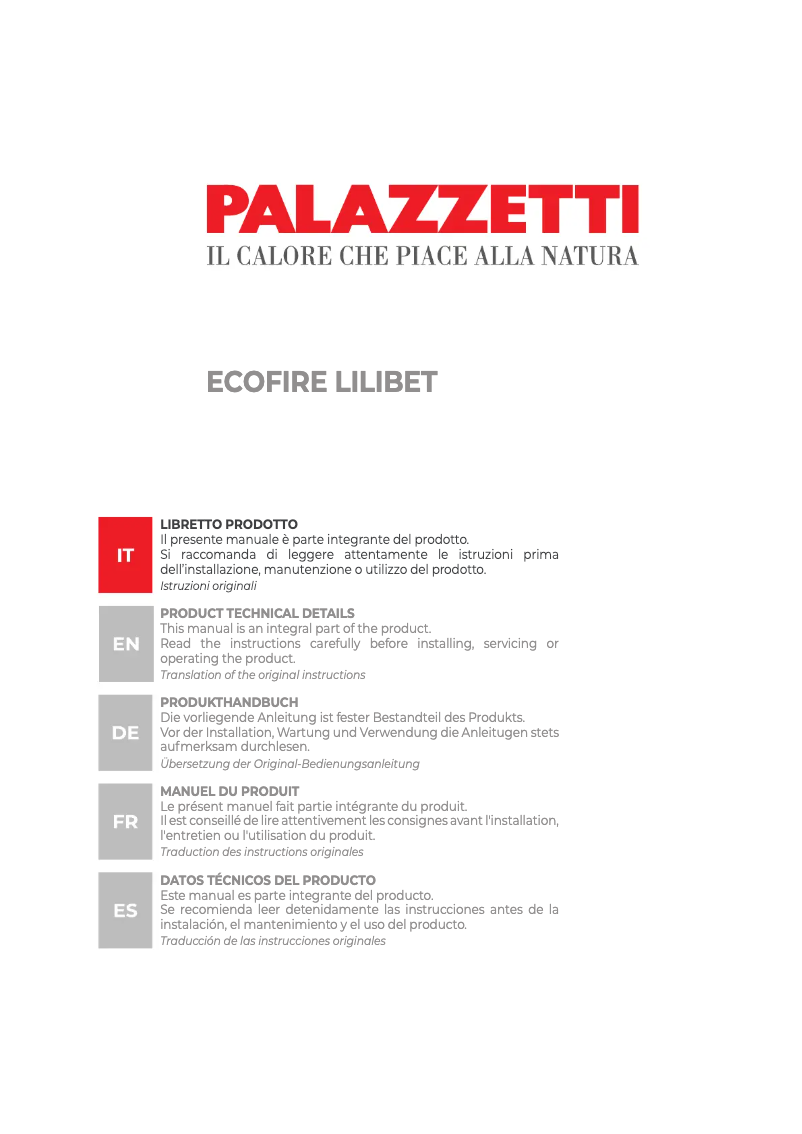 Page n°1 - Manuel utilisateur Palazzetti Lilibet TC 12 kW US