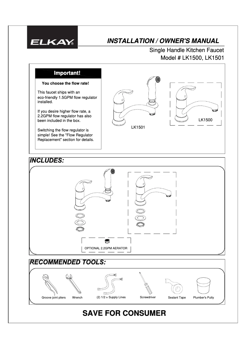 Página 1 del manual Manual de usuario Elkay LK1500CR