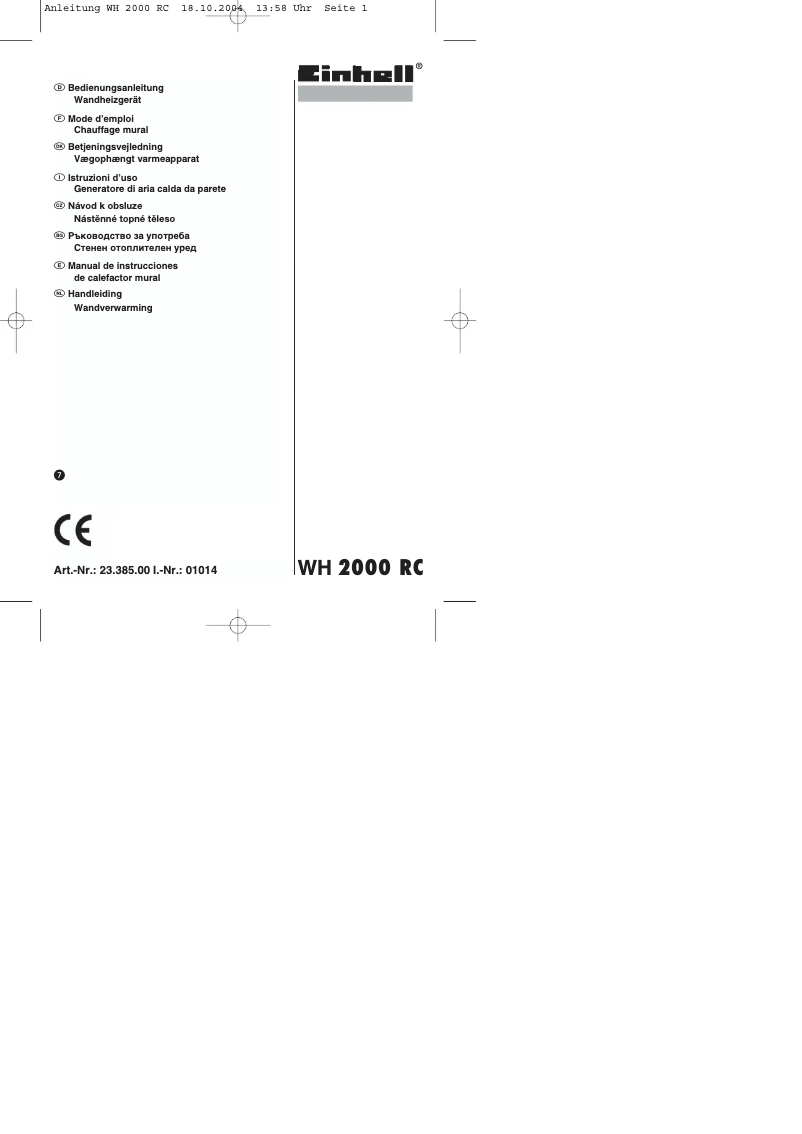 Page 1 de la notice Manuel utilisateur Einhell WH 2000 RC