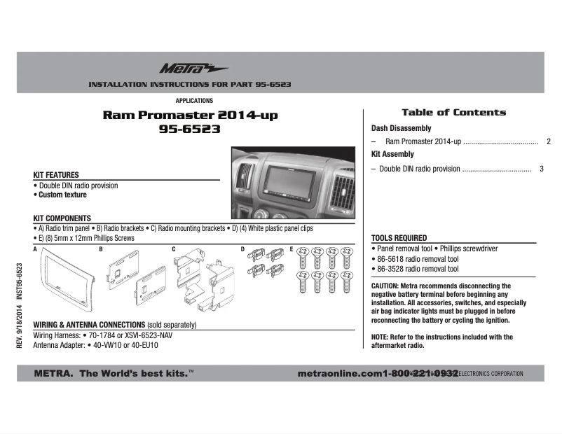 Page n°1 - Mode d'emploi Metra 95-6523