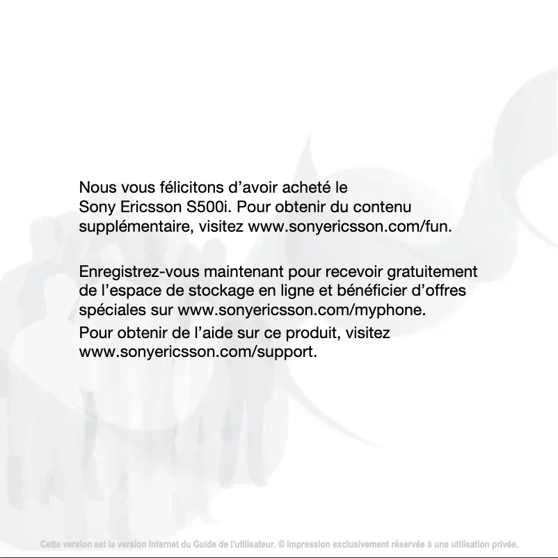 Page 1 de la notice Manuel utilisateur Sony Ericsson S500i