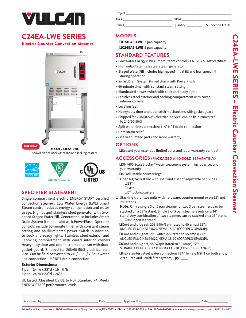 Page 1 de la notice Fiche technique Vulcan C24EA5-LWE