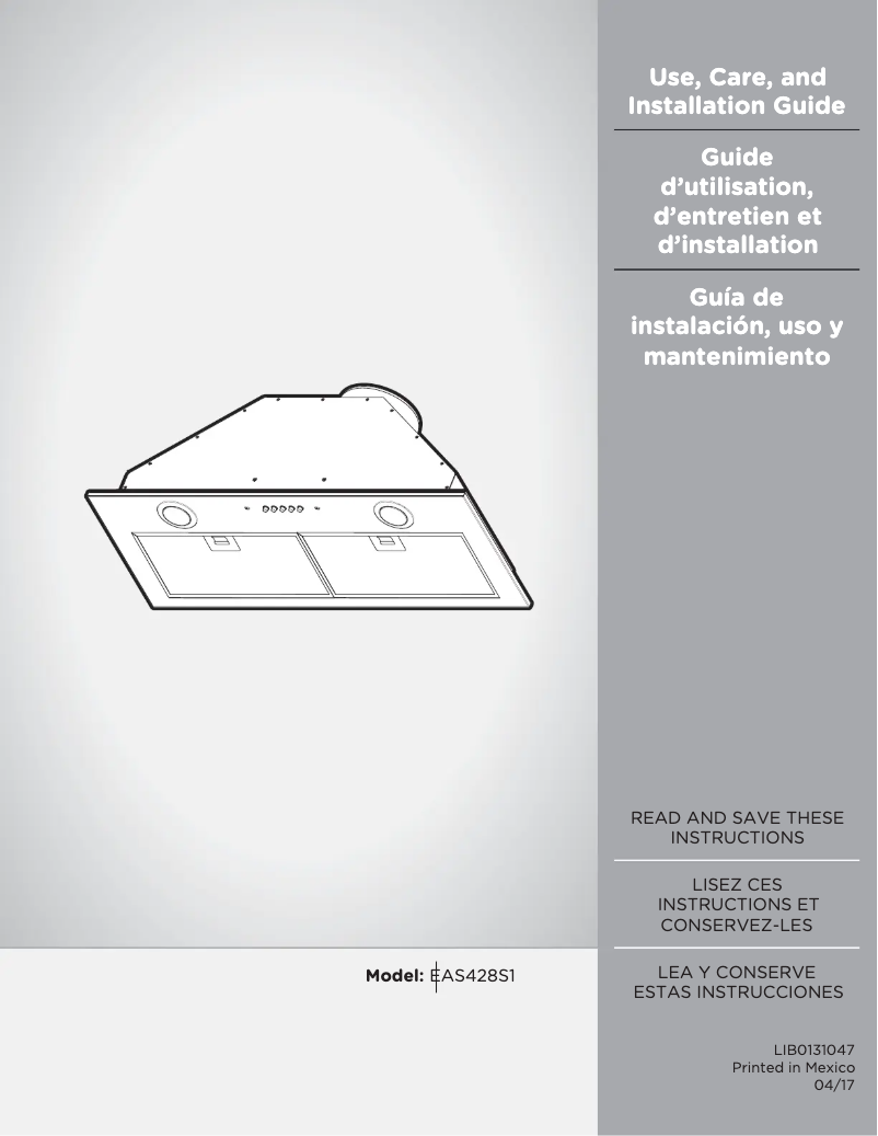 Page 1 of the manual User Manual Elica Asti PRF0131095