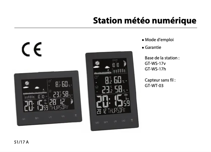 Page 1 de la notice Manuel utilisateur GlobalTronics GT-WS-17v