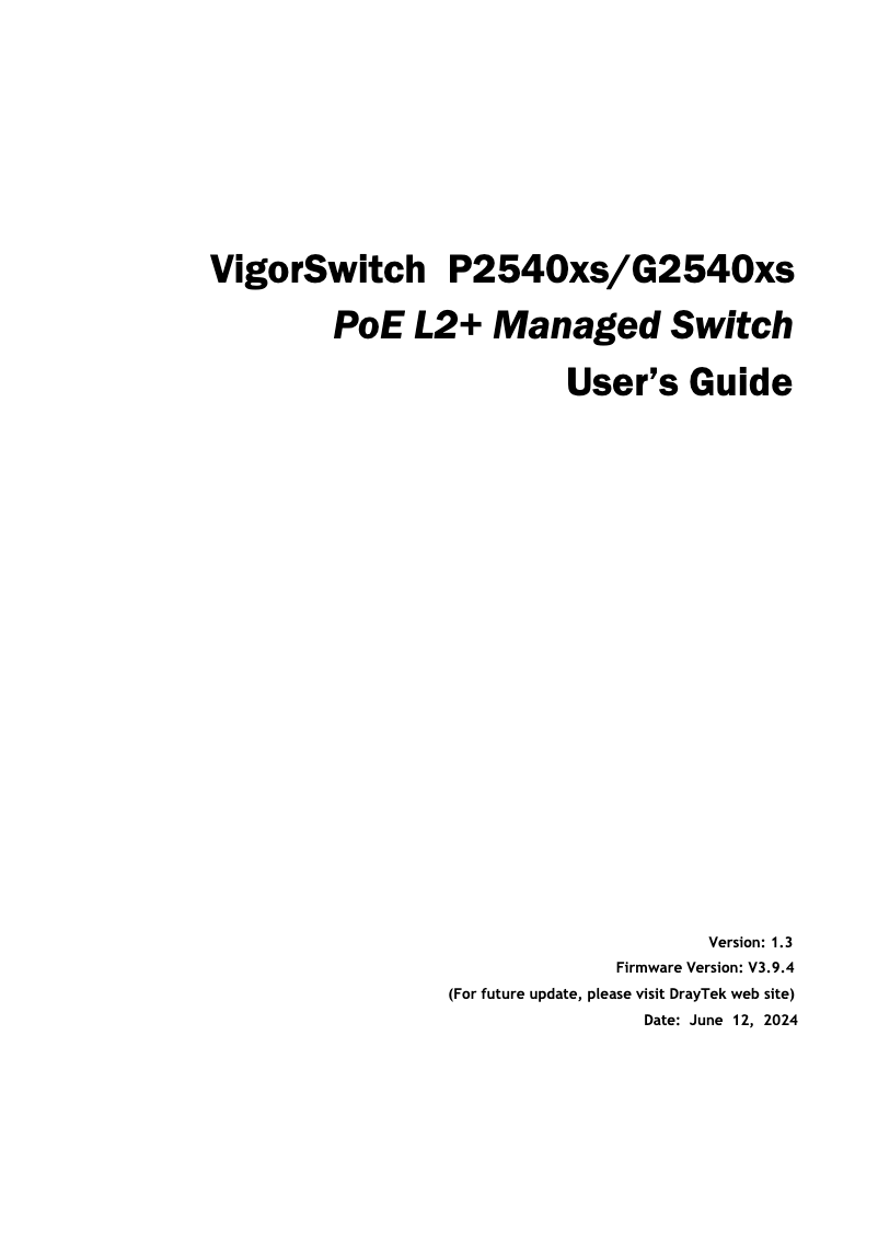 Imagen de la primera página del manual del dispositivo VigorSwitch P2540xs