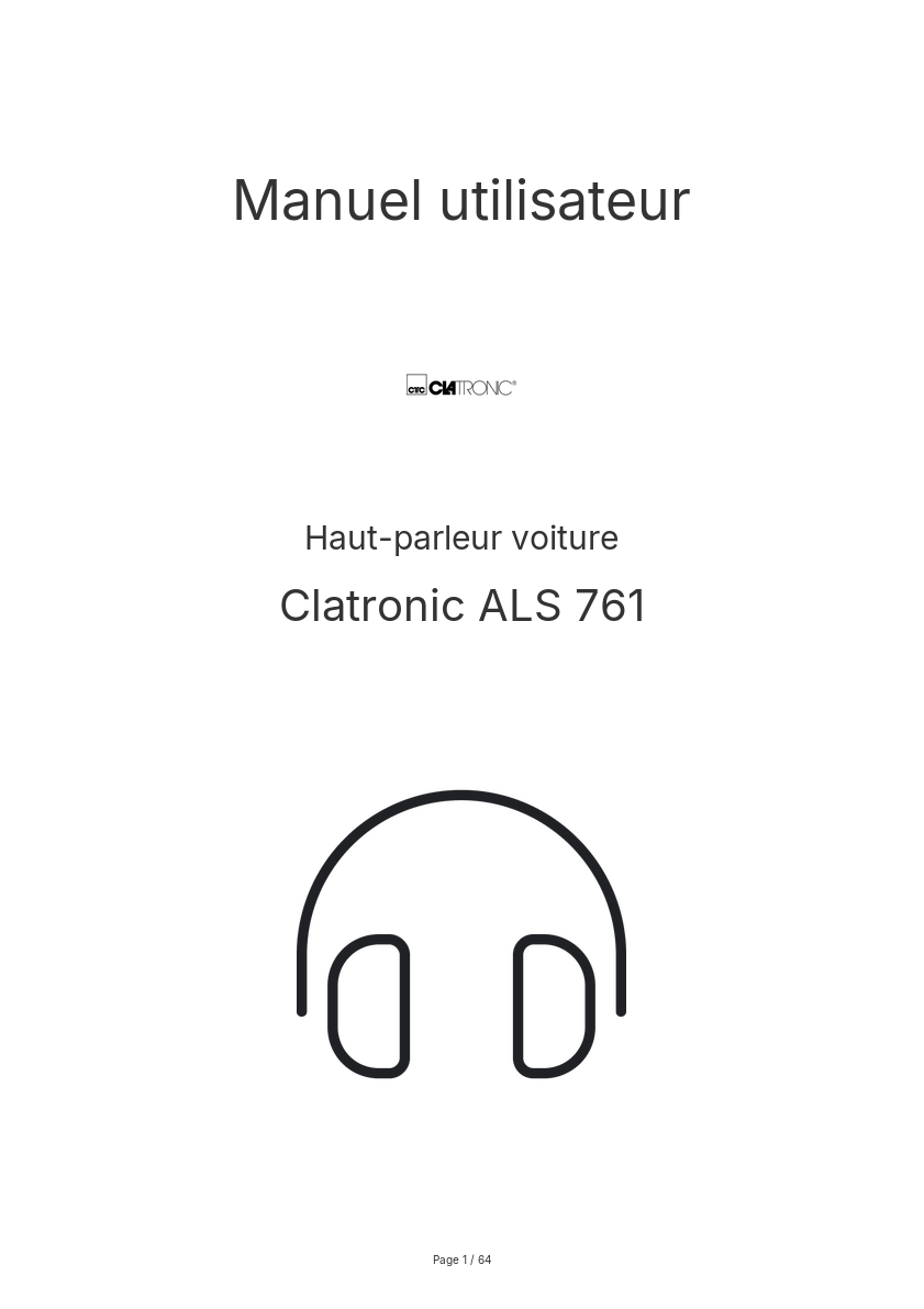 Page n°1 - Manuel utilisateur Clatronic ALS 761