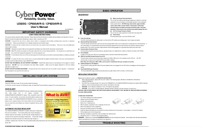 Page n°1 - Manuel utilisateur CyberPower LE825G