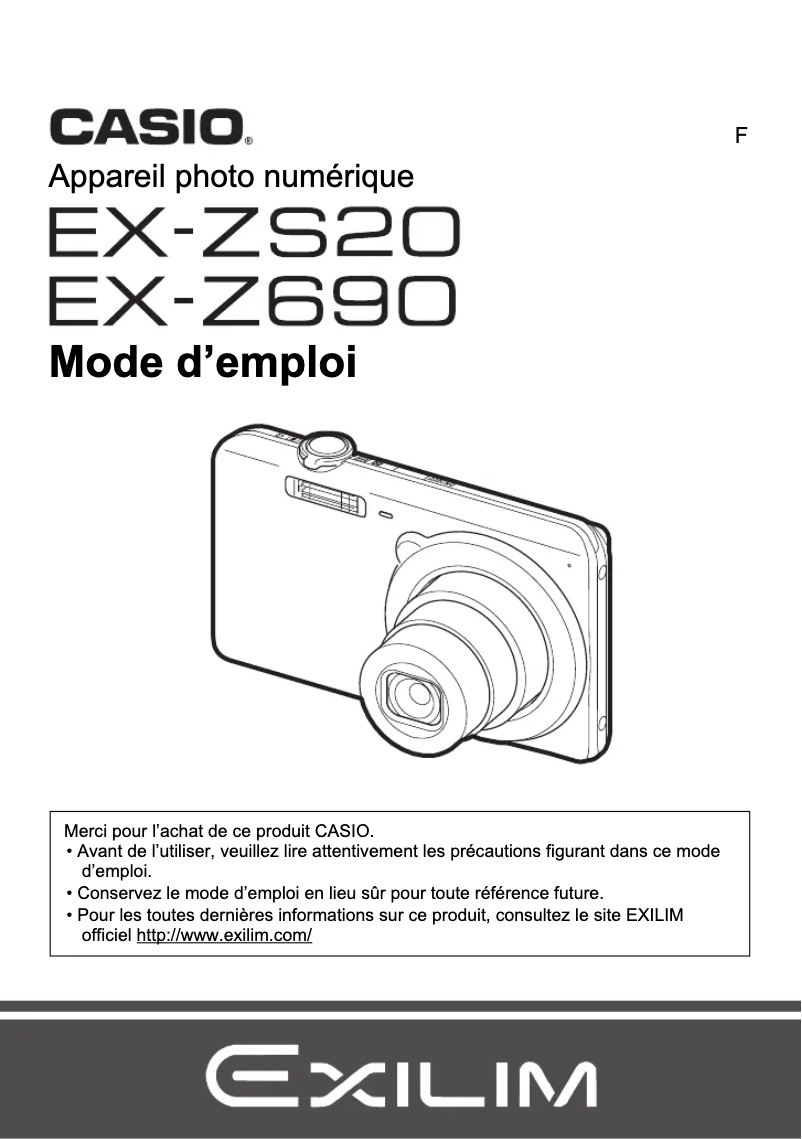 Image de la première page du manuel de l'appareil Exilim EX-ZS20
