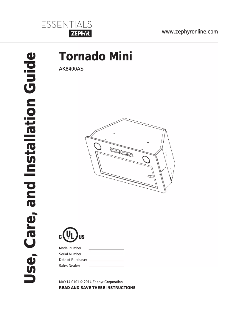 Page n°1 - Manuel utilisateur Zephyr AK8400AS