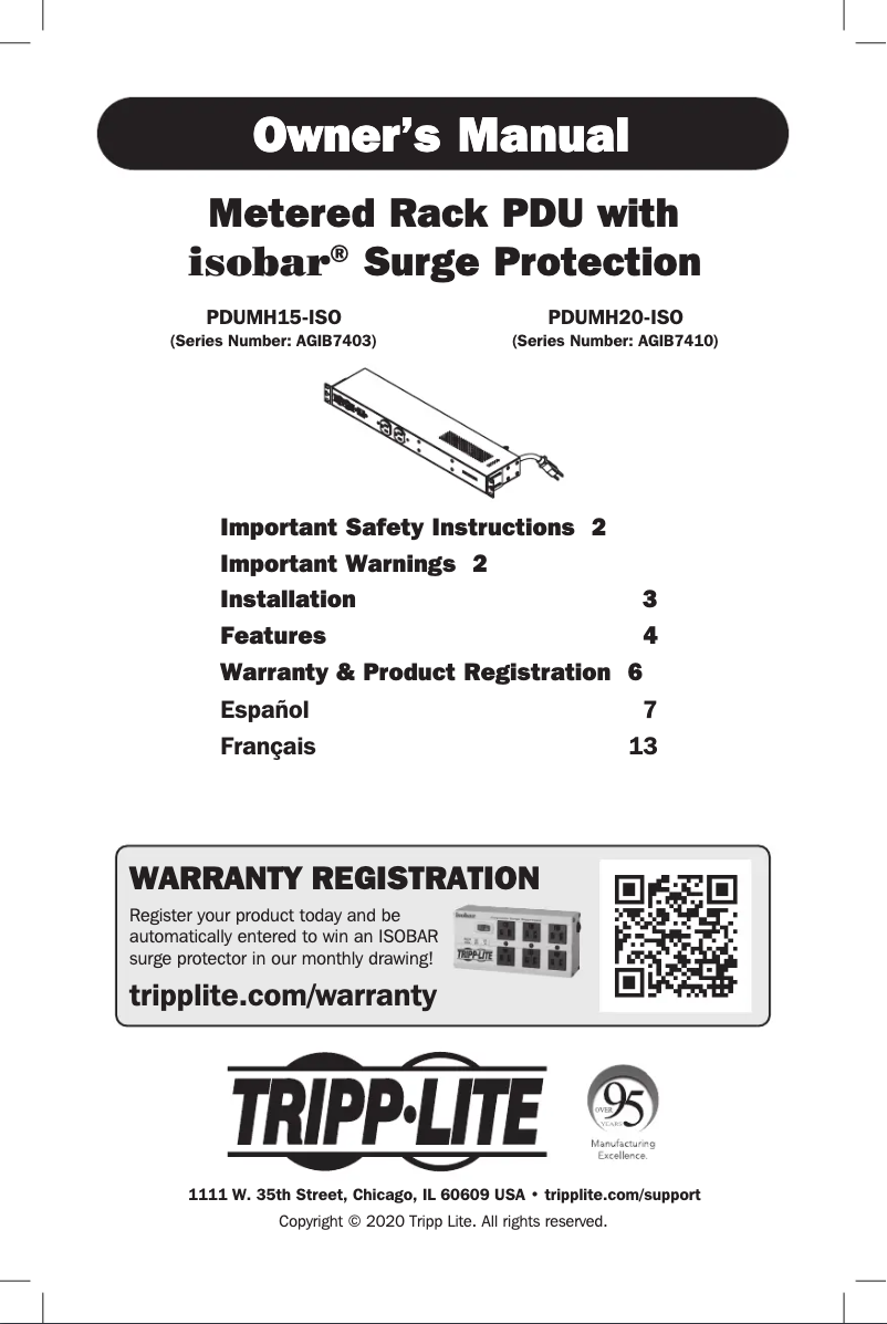 Page n°1 - Manuel utilisateur Tripp Lite PDUMH20-ISO