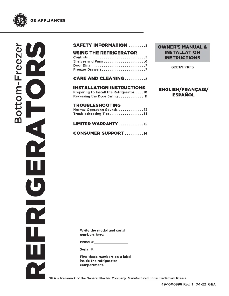 Image de la première page du manuel de l'appareil GBE17HYRFS