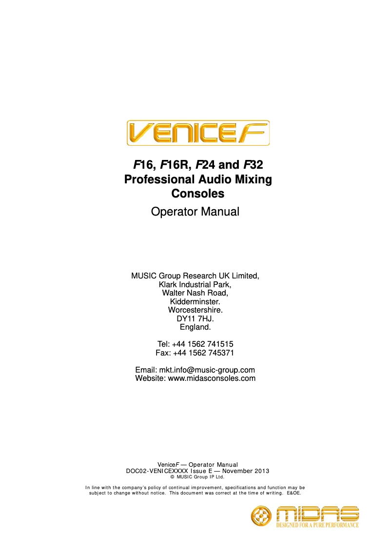 Image de la première page du manuel de l'appareil Venice VF16R