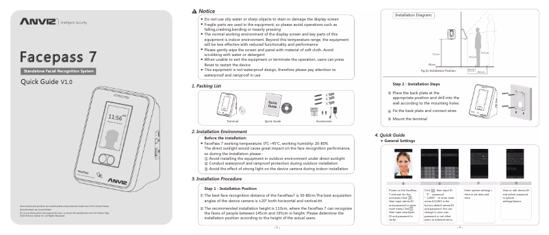 Page 1 de la notice Manuel utilisateur Anviz FacePass 7