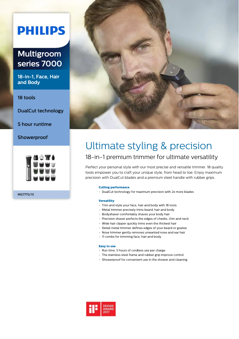 Page n°1 - Fiche technique Philips Series 7000 MG7770