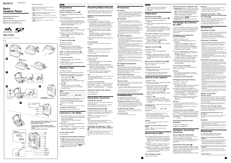Image de la première page du manuel de l'appareil Walkman WM-FS555
