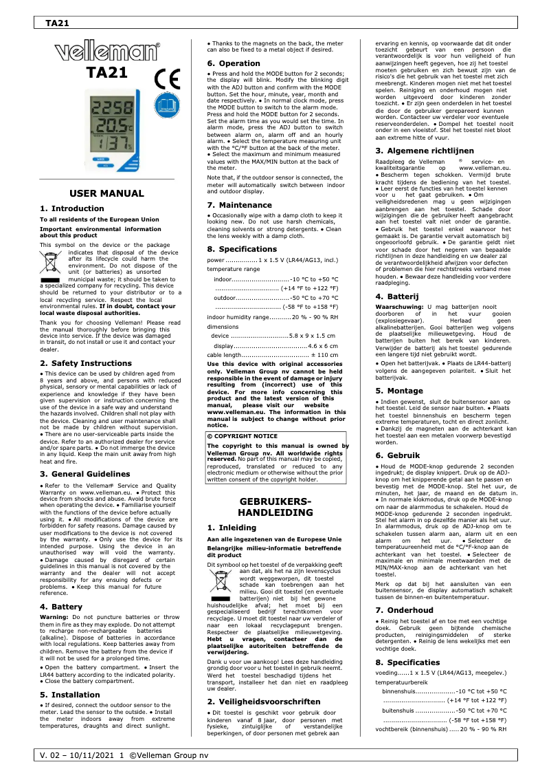 Image de la première page du manuel de l'appareil TA21