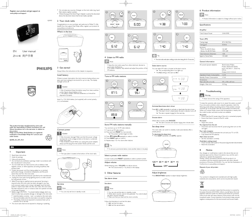 Page n°1 - Guide de démarrage rapide Philips AJ3400