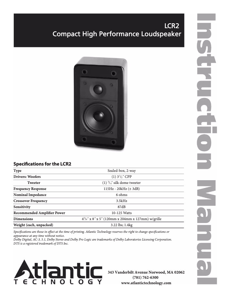 Page 1 de la notice Manuel utilisateur Atlantic LCR2