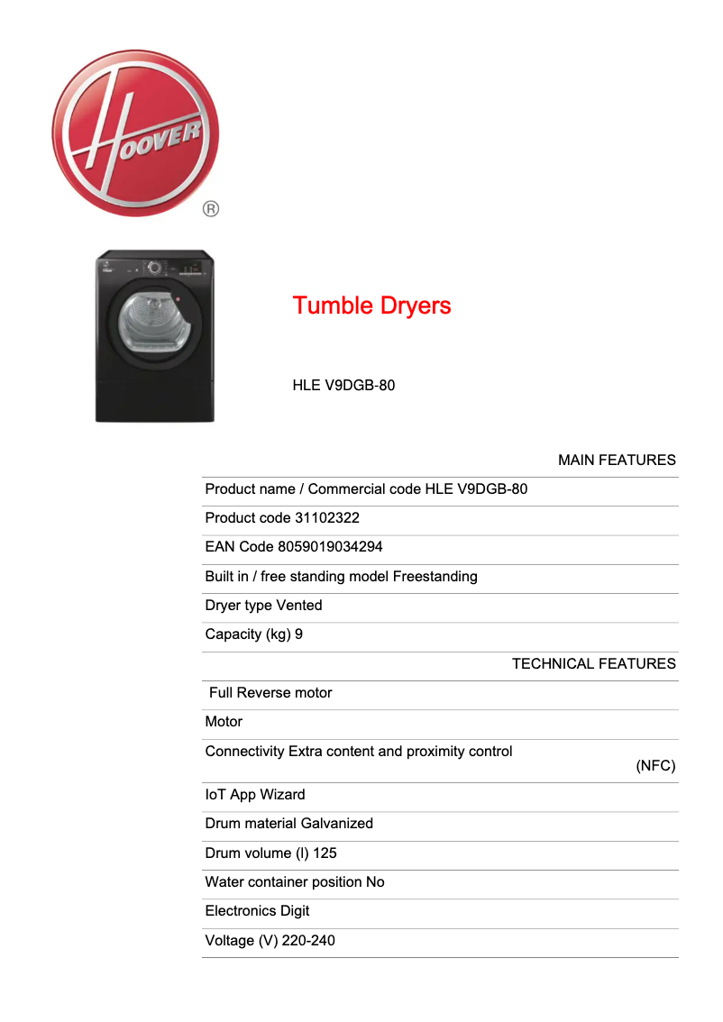 Image de la première page du manuel de l'appareil HLE V9DGB