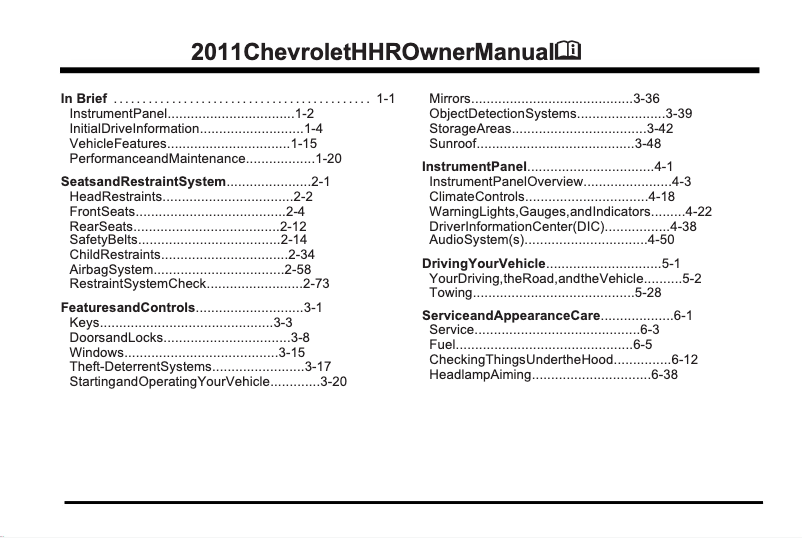 Page 1 de la notice Manuel utilisateur Chevrolet HHR (2011)