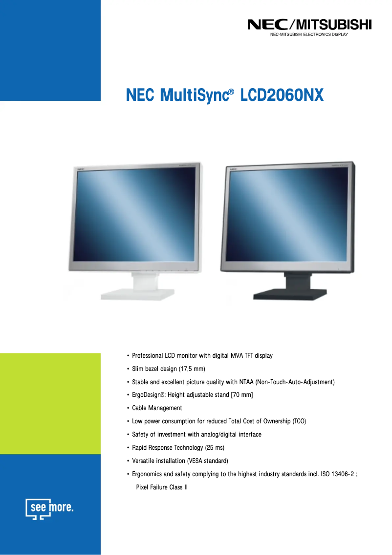 Página 1 del manual Ficha técnica NEC MultiSync LCD2060NX