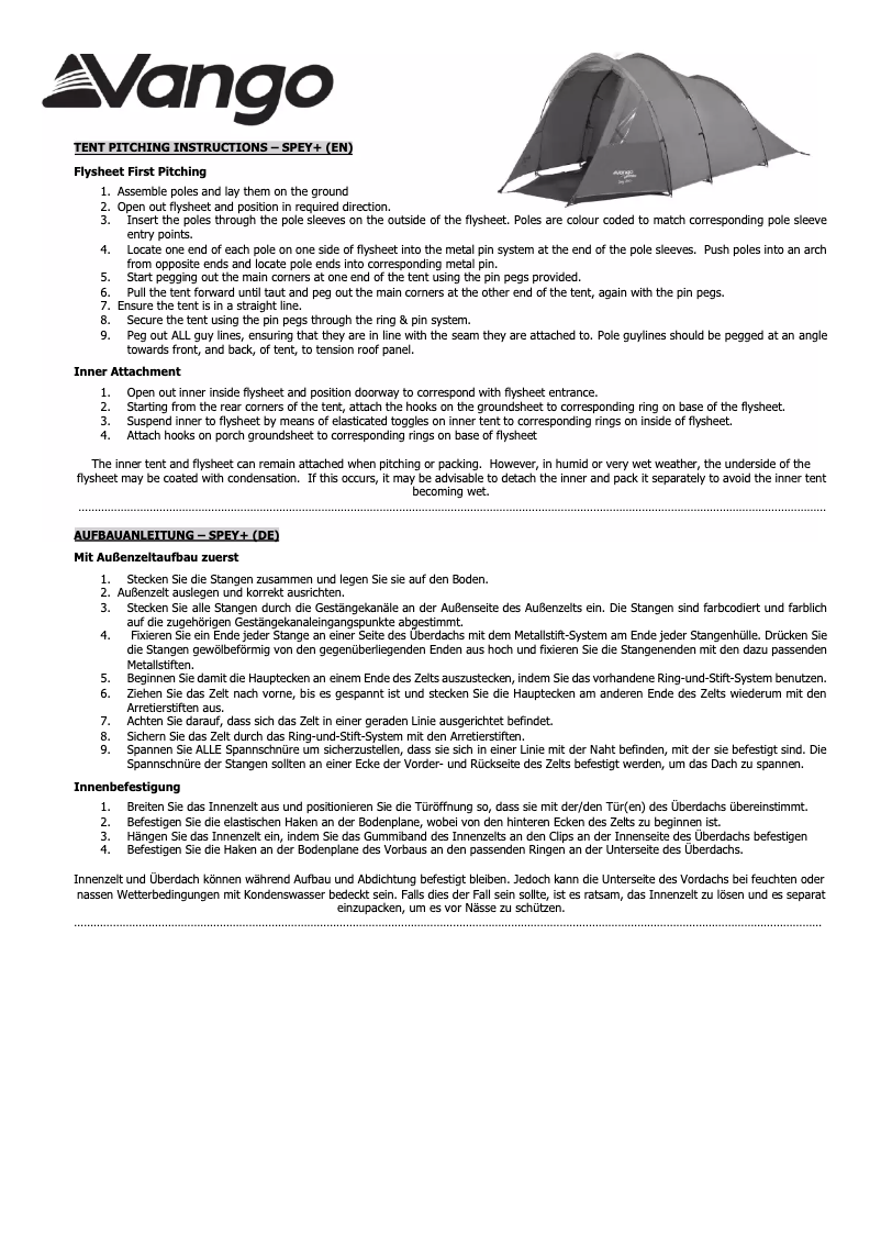 Page n°1 - Manuel utilisateur Vango Spey 200+