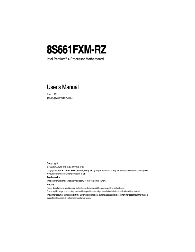 Page n°1 - Manuel utilisateur Gigabyte 8S661FXM-RZ